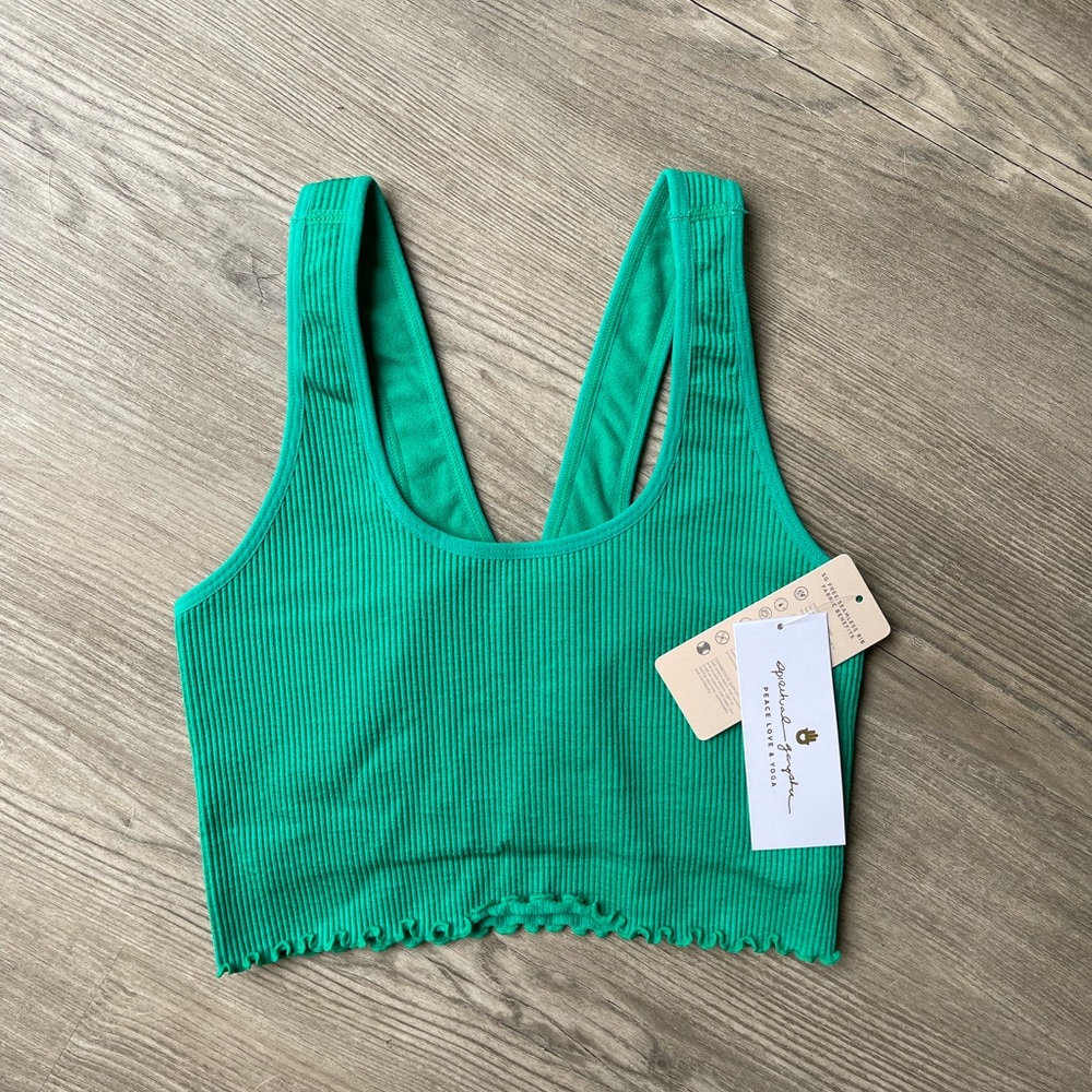 Spiritual Gangster, NWT, green ribbed crop tank with built in bra, size XS/S